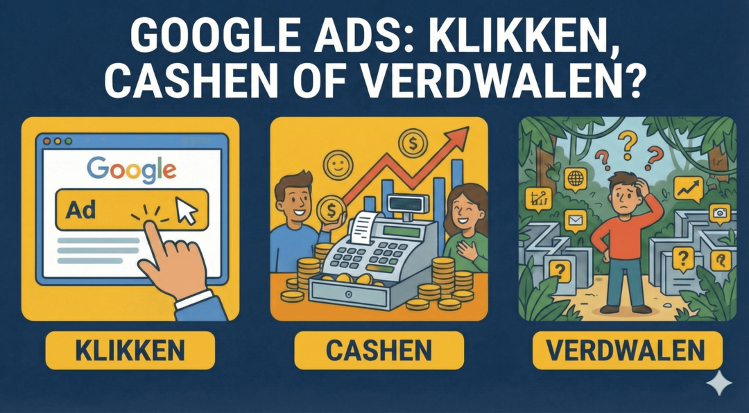 Illustraties over Google adverteren. Realiseer je klikken, cash je of verdwaal je in de jungle?
