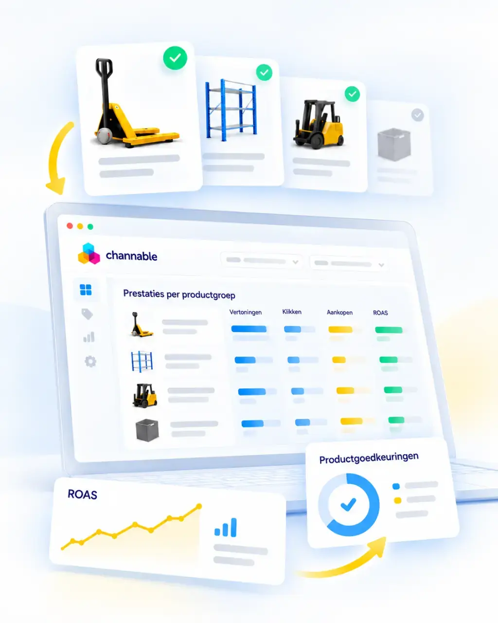 Channable dashboard met magazijnproducten