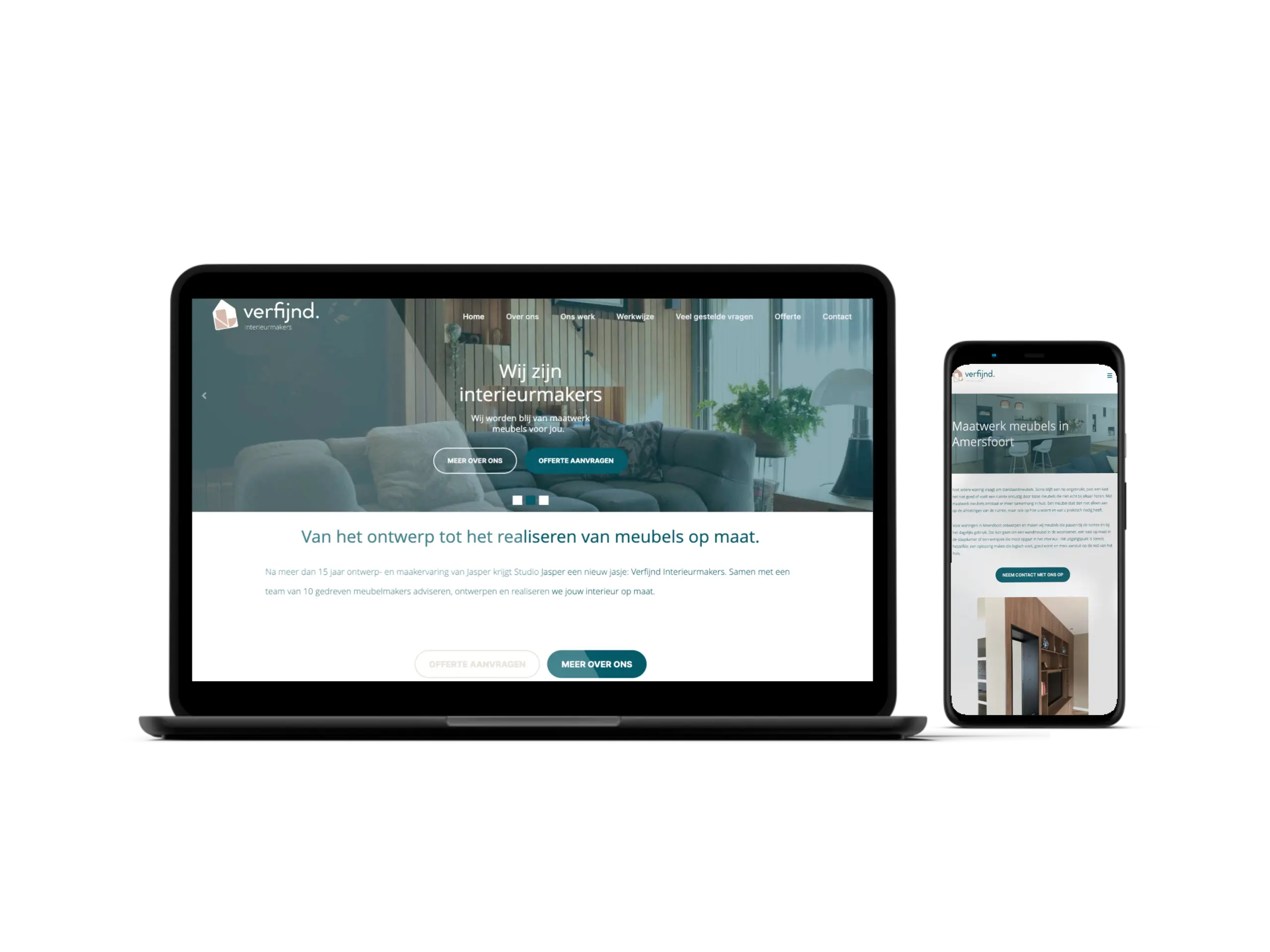 mockup Verfijnd Interieurmakers op telefoon en computer